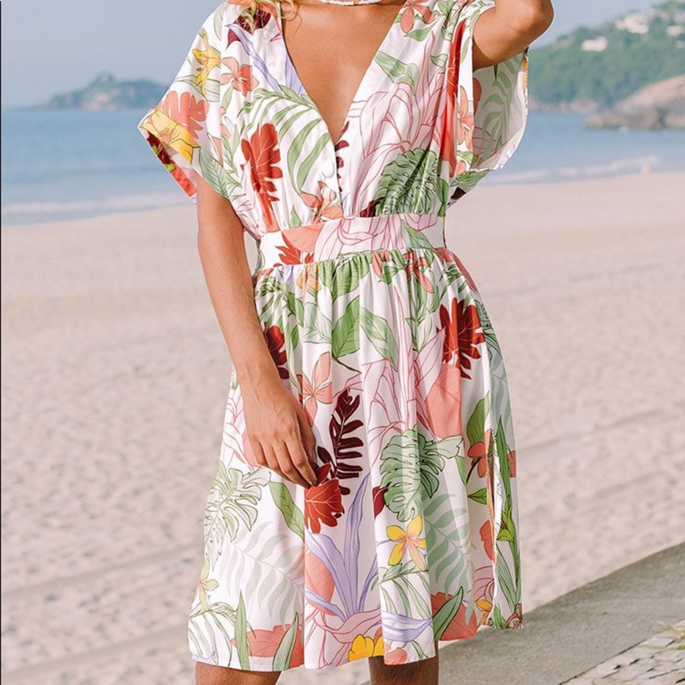 Brand New - Breana Floral V-neck Zipper Dress